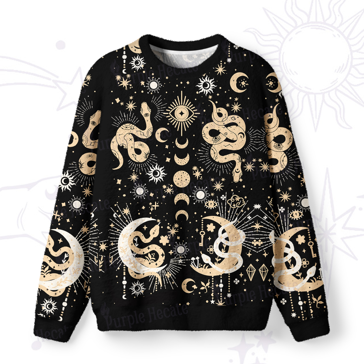 Purplehecate Divine Serpent Under the Moon Fuzzy Ugly Sweatshirt