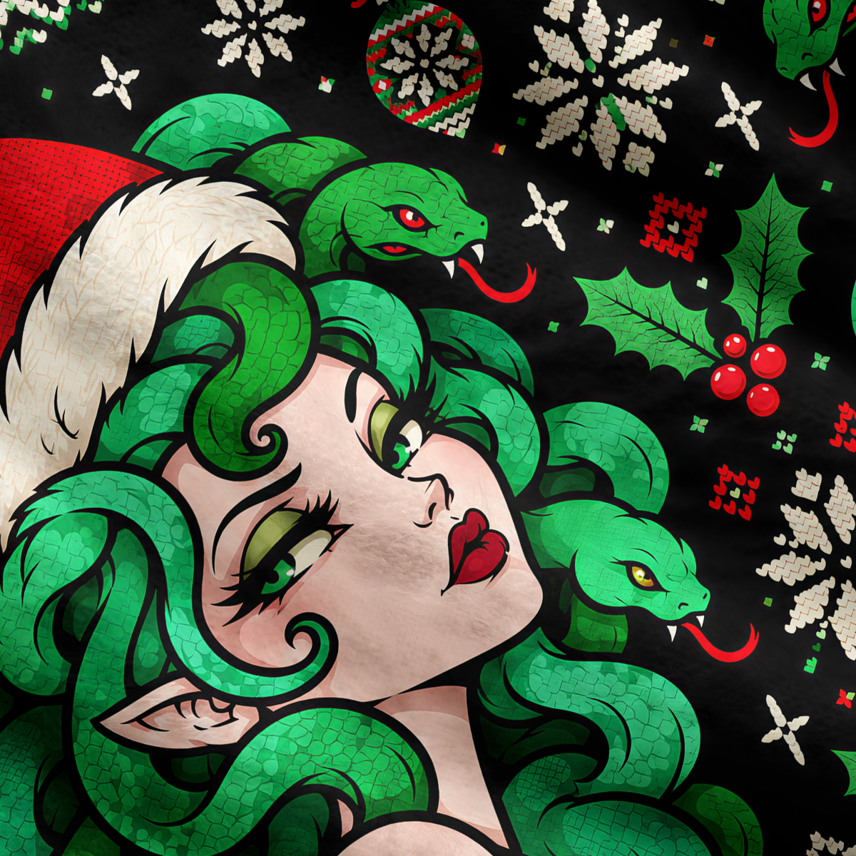 Purplehecate Twin Green-Haired Christmas Elf Ugly Cardigan Sweaters