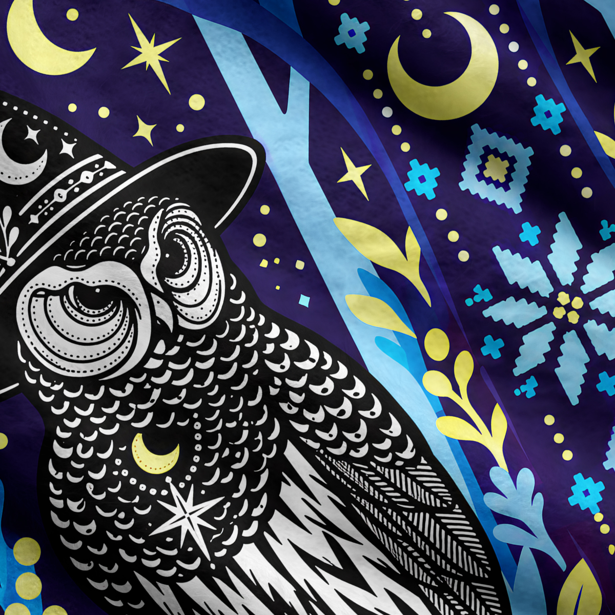 Purplehecate Mystic Owl Moonlit Forest Ugly Cardigan Sweaters