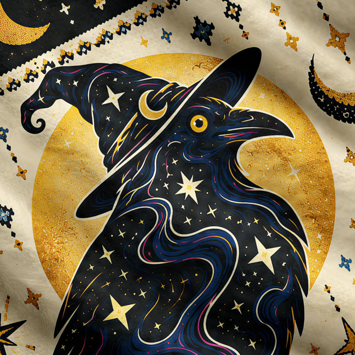 Purplehecate Moonlit Magic Raven Ugly Cardigan Sweaters