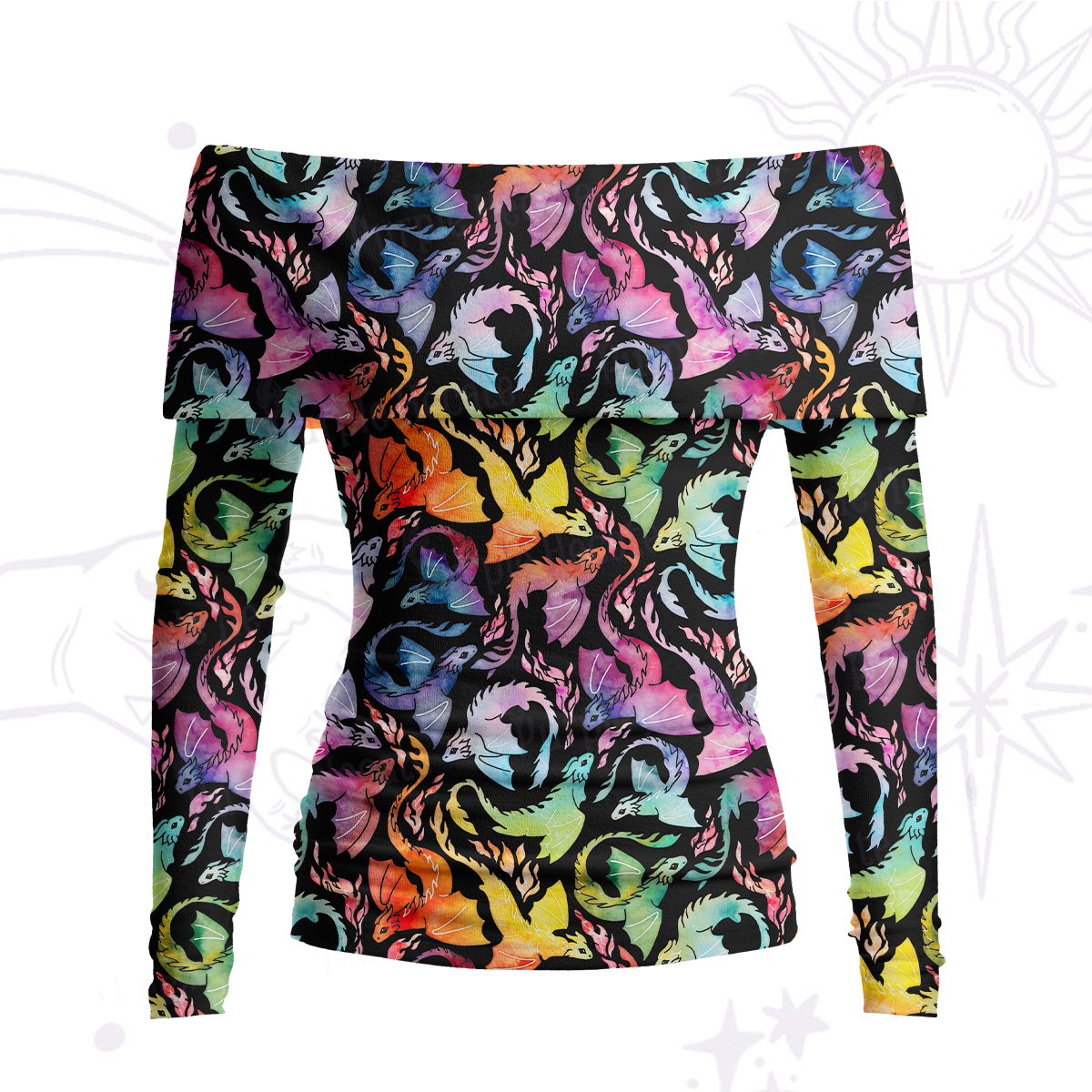 Purplehecate Rainbow Dragon Fire Off Shoulder Long Sleeve Knit Top