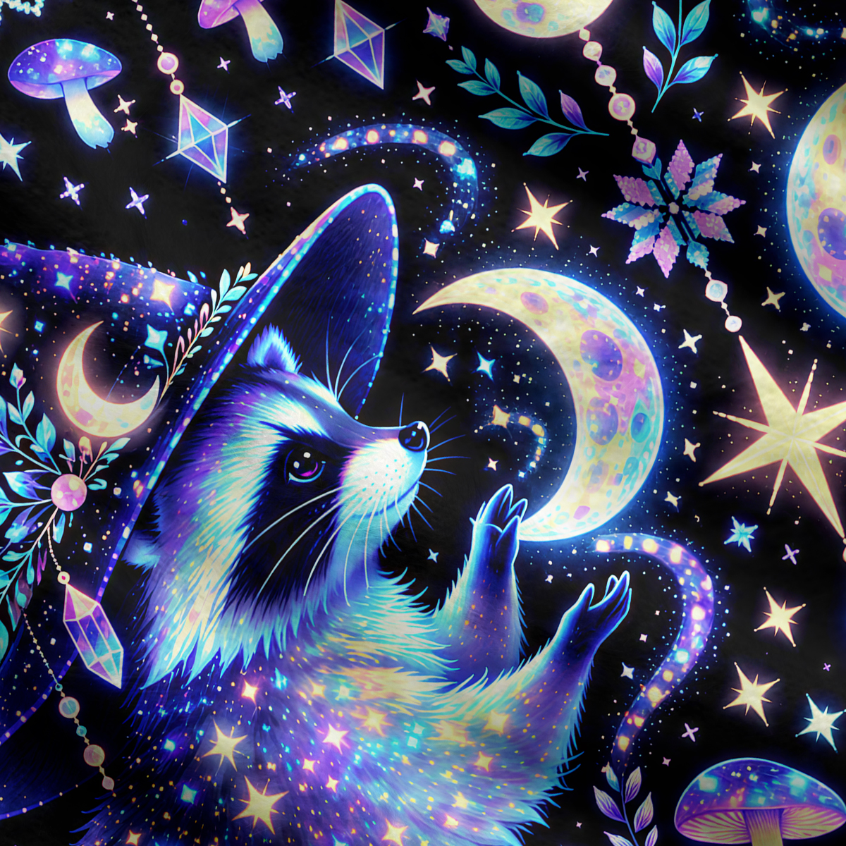Purplehecate Aurora Magic Raccoon Moonlight Ugly Cardigan Sweaters