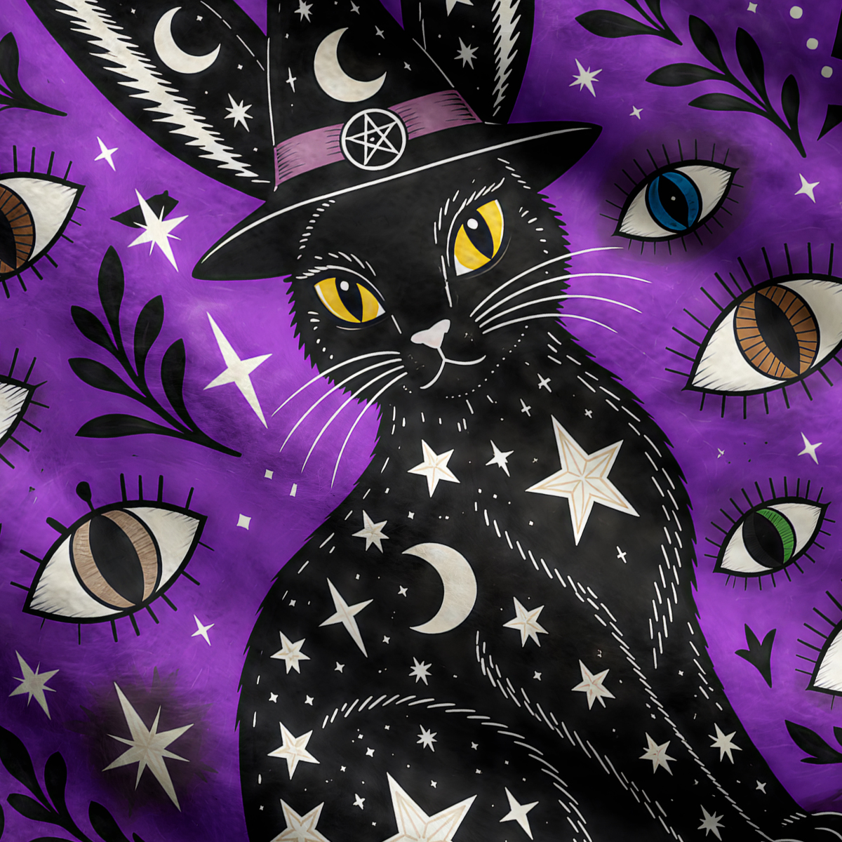 Purplehecate Visionary Eyes & Astrological Black Bunny Ugly Cardigan Sweaters