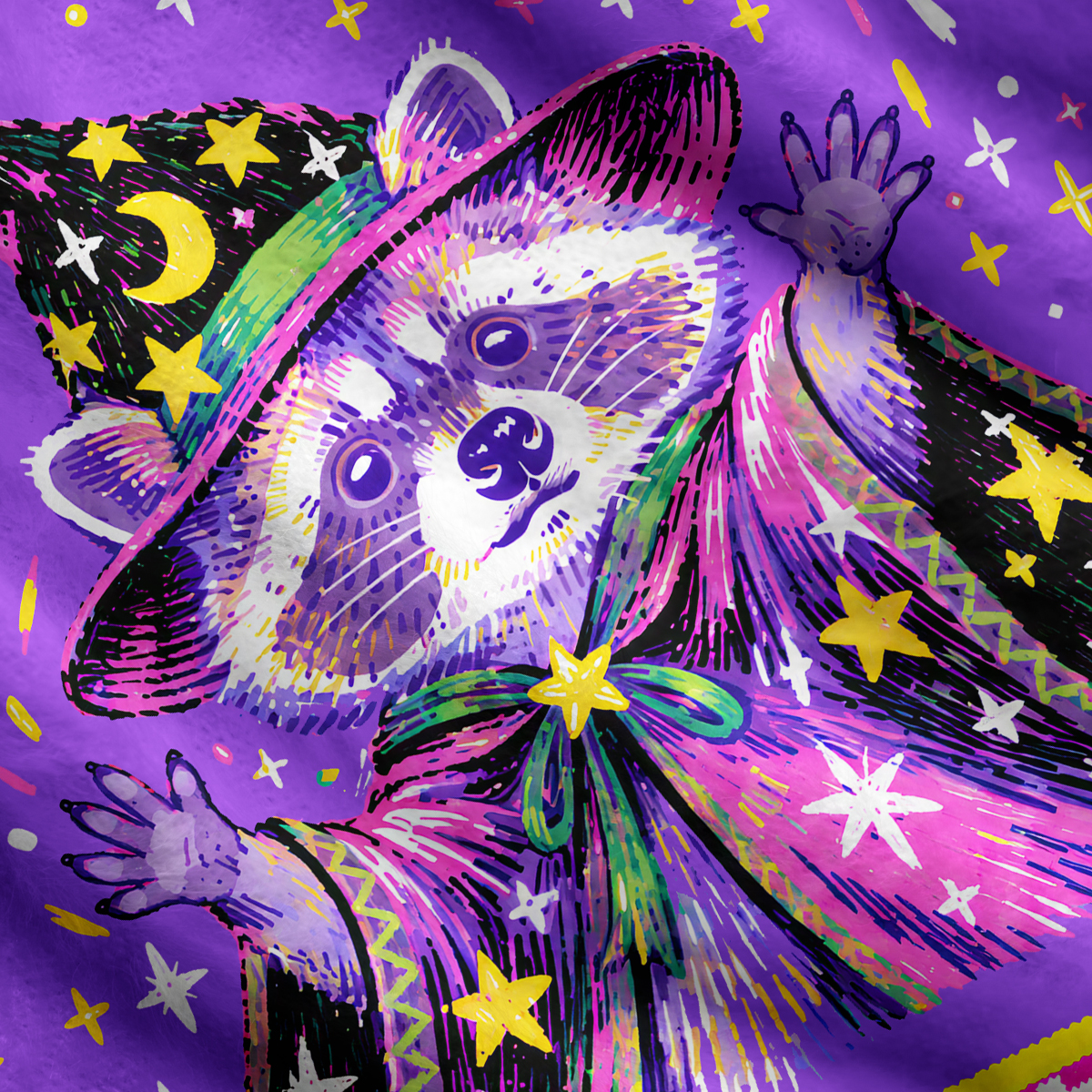 Purplehecate Magic Rainbow Magician Raccoon Ugly Cardigan Sweaters