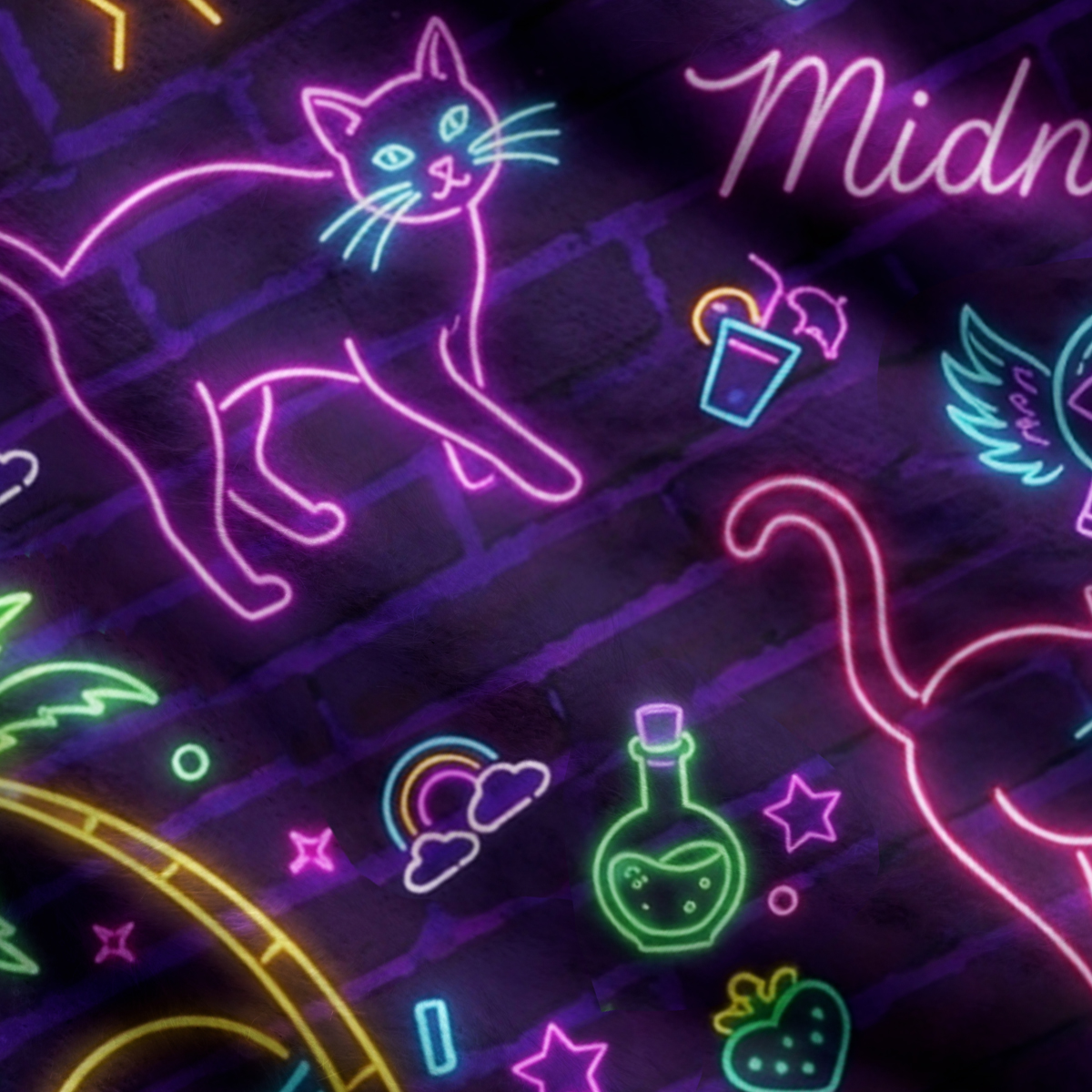 Purplehecate Neon Midnight Cat Magic Ugly Cardigan Sweaters