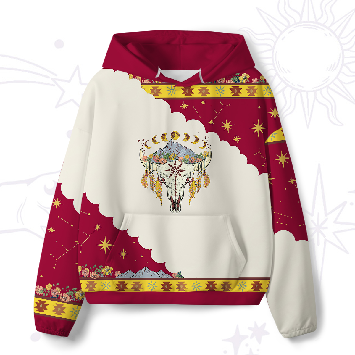 Purplehecate Desert Moon Bull Skull All-Over Print Hoodie