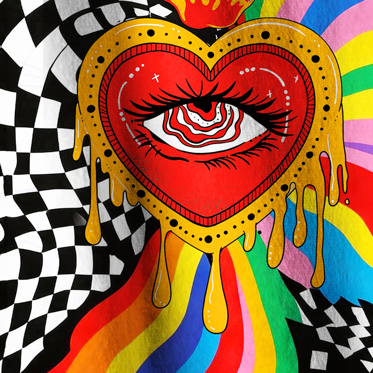 Purplehecate Trippy Rainbow Heart Eye Full Zip Fleece Jacket