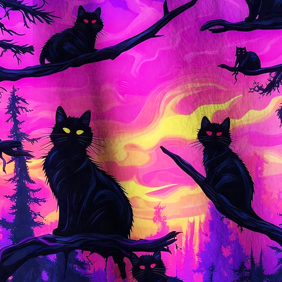 Purplehecate Twilight Forest Guardian Cat Full Zip Fleece Jacket