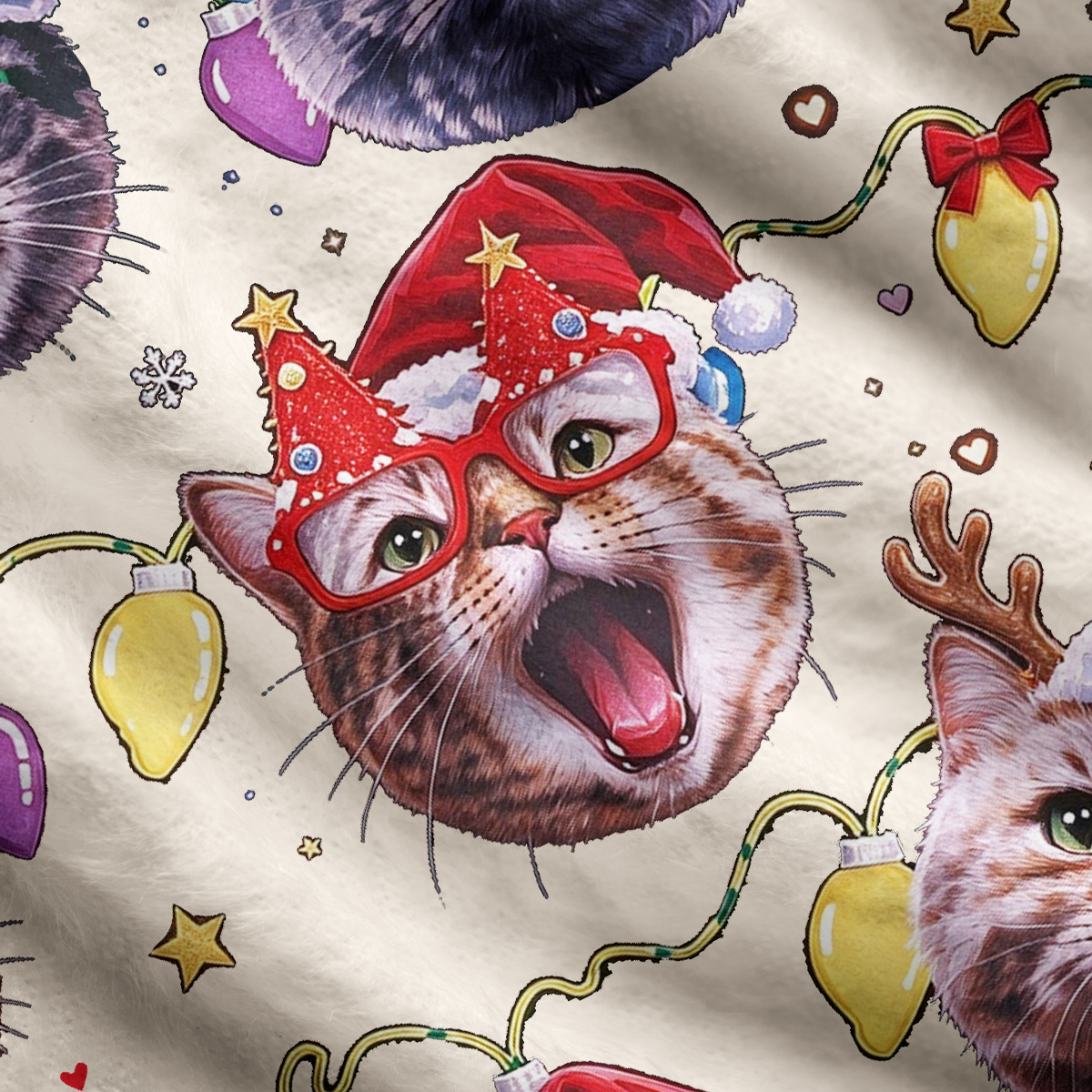 Purplehecate Meowy Christmas Cat Party Ugly Cardigan Sweaters