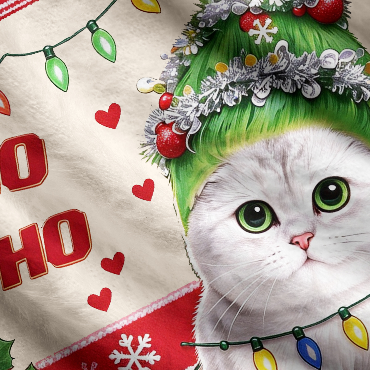Purplehecate Cute Christmas Tree Hat Cat Ugly Cardigan Sweaters