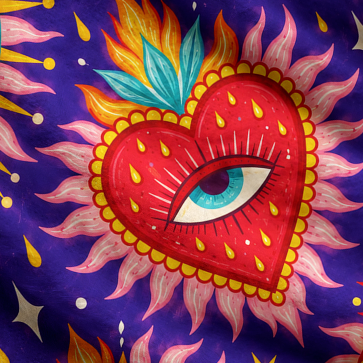 Purplehecate Flaming Heart Eye Ugly Cardigan Sweaters