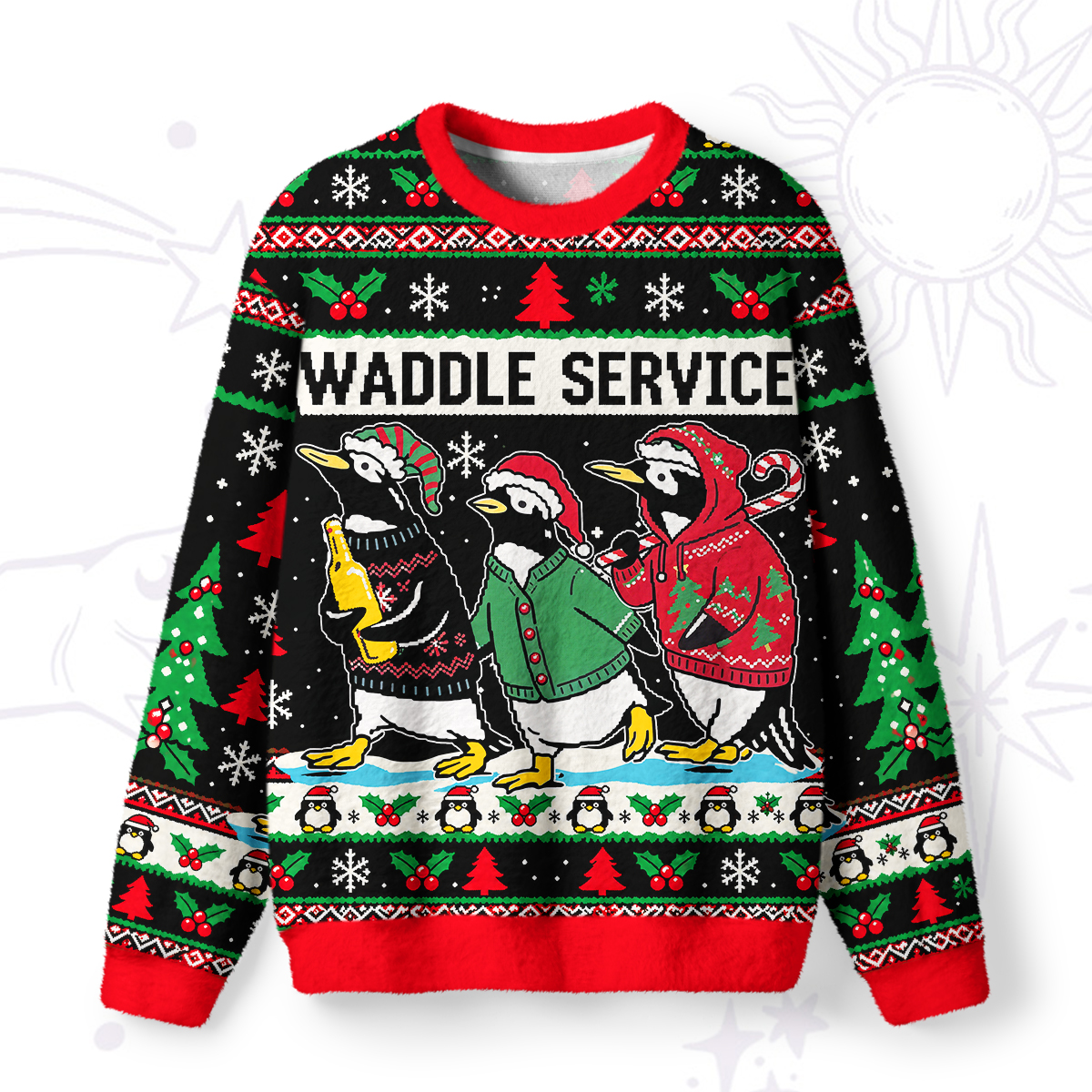 Purplehecate Tipsy Penguin Waddle Service Christmas Fuzzy Ugly Sweatshirt
