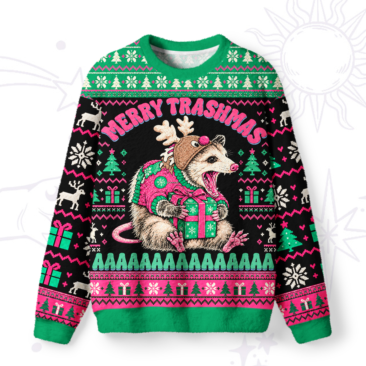Purplehecate Merry Trashmas Possum Christmas Fuzzy Ugly Sweatshirt
