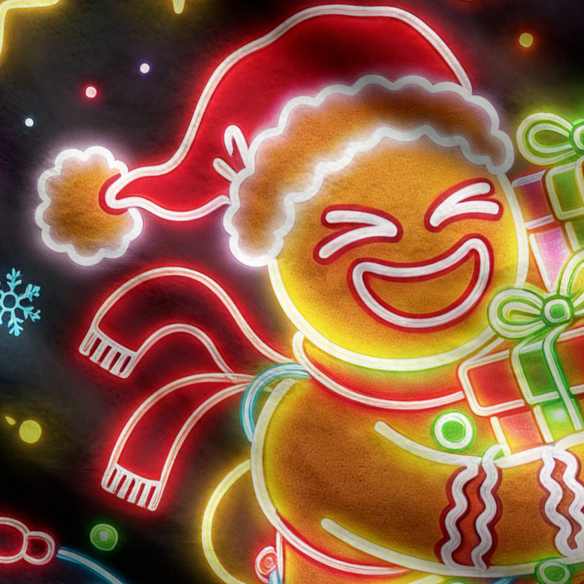 Purplehecate Neon Glow Gingerbread Man Ugly Cardigan Sweaters