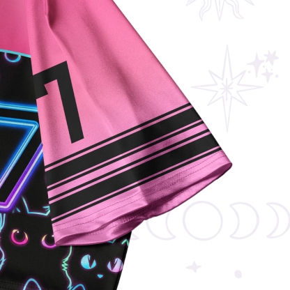 Purplehecate Neon Glow Stacked Cats Crop Jersey Top