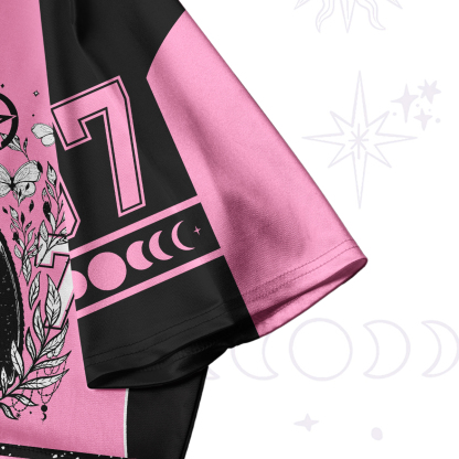 Purplehecate Gothic Black Cat Pentagram 07 Crop Jersey Top