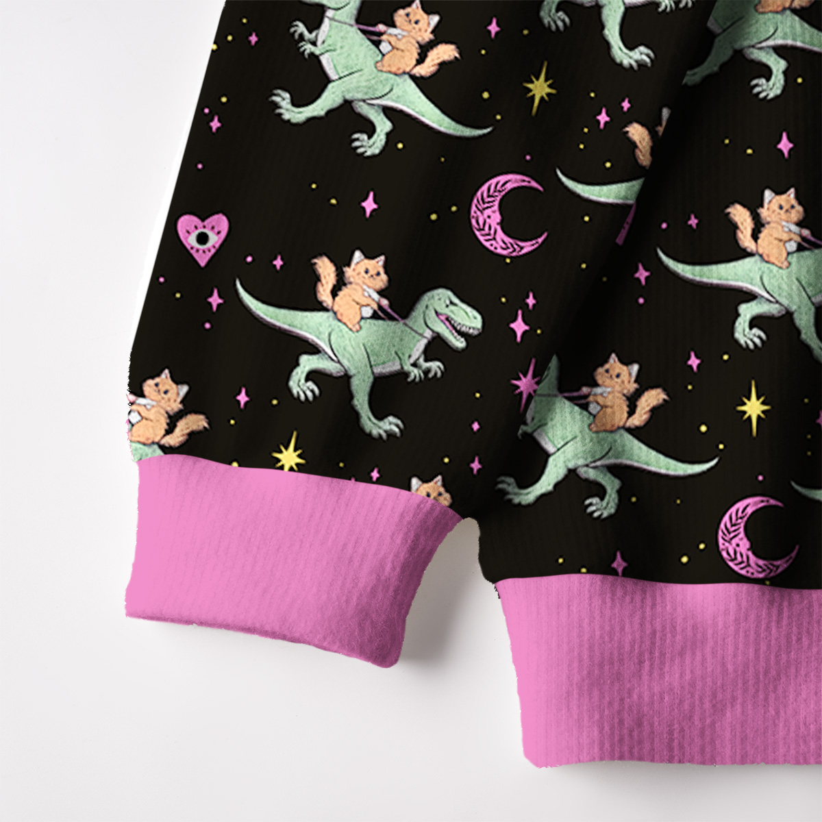 Purplehecate Witch Cat Rides the Dino Ugly Cardigan Sweaters