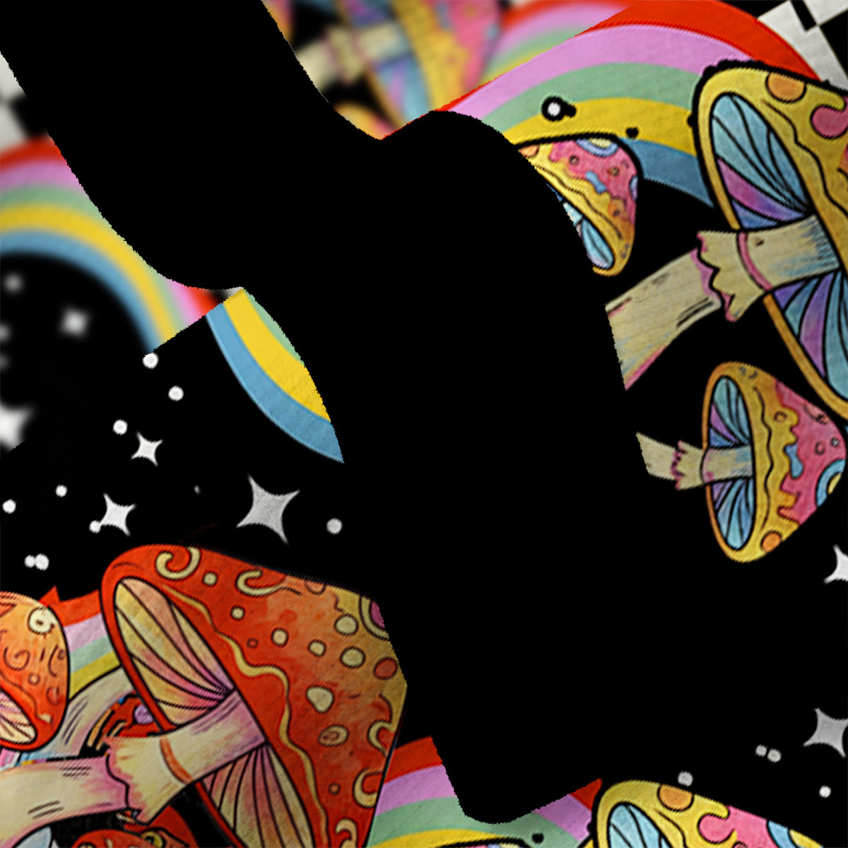 Purplehecate Trippy Rainbow Mushrooms Fuzzy Ugly Christmas Sweatshirt