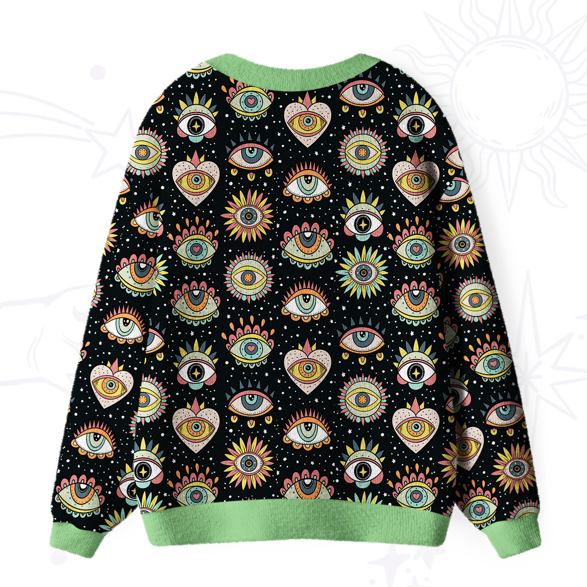 Purplehecate Mystical Evil Eye Pattern Ugly Cardigan Sweaters