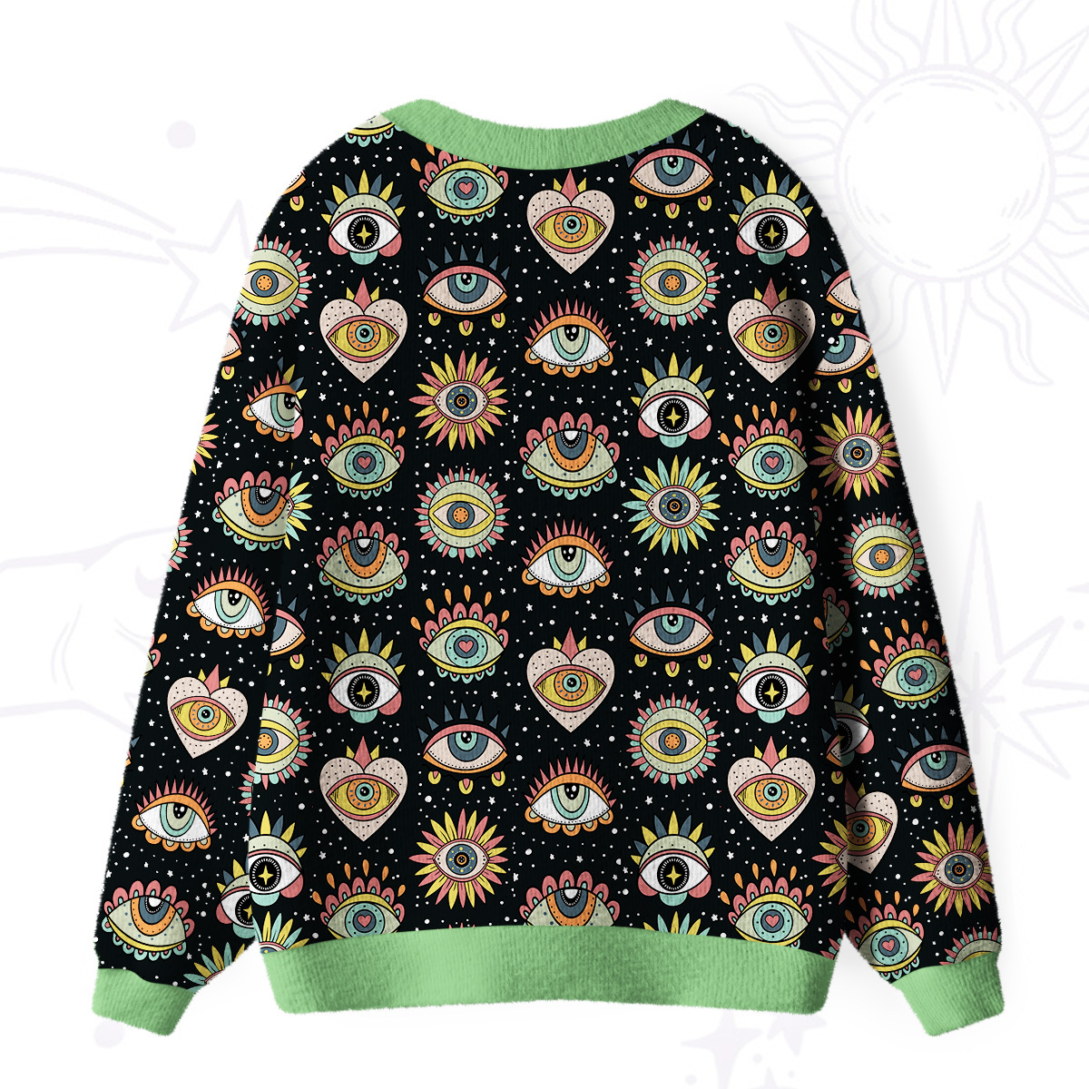 Purplehecate Mystical Evil Eye Pattern Ugly Cardigan Sweaters