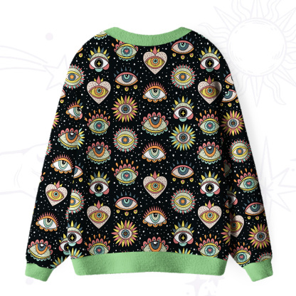 Purplehecate Mystical Evil Eye Pattern Ugly Cardigan Sweaters