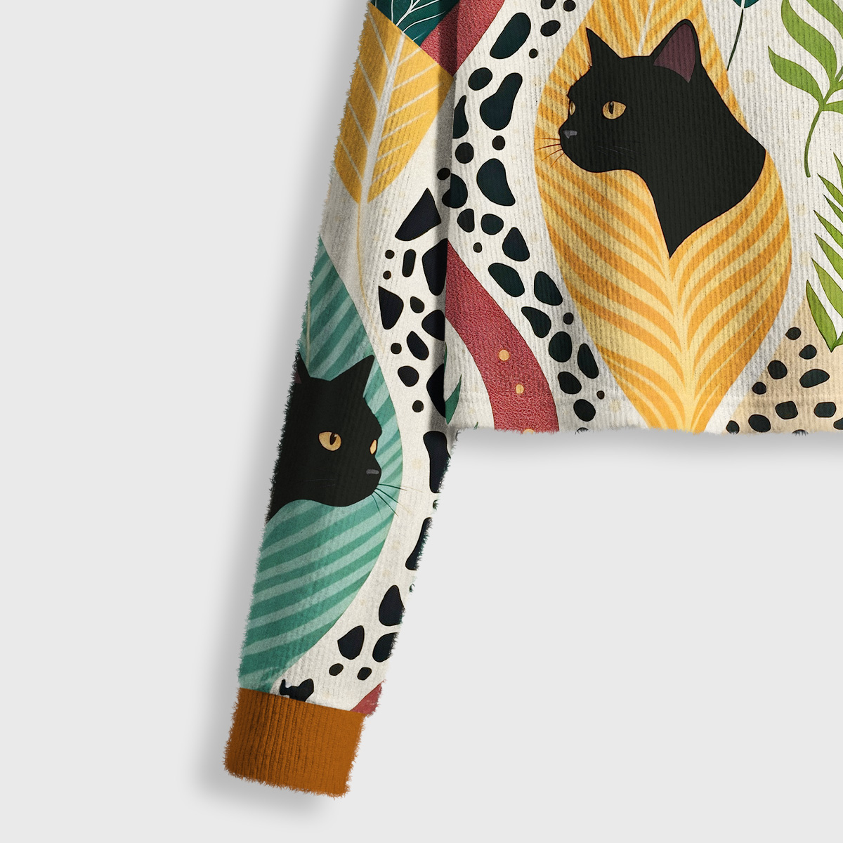 Purplehecate Mystic Forest Cat Crop Fuzzy Ugly Sweatshirt