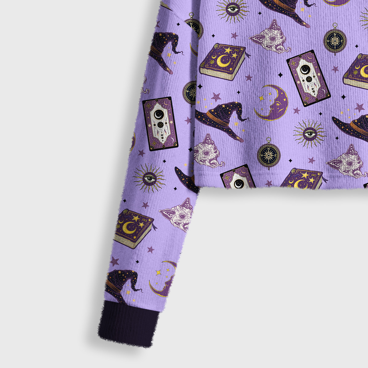 Purplehecate Midnight Witch Tarot Crop Fuzzy Ugly Sweatshirt