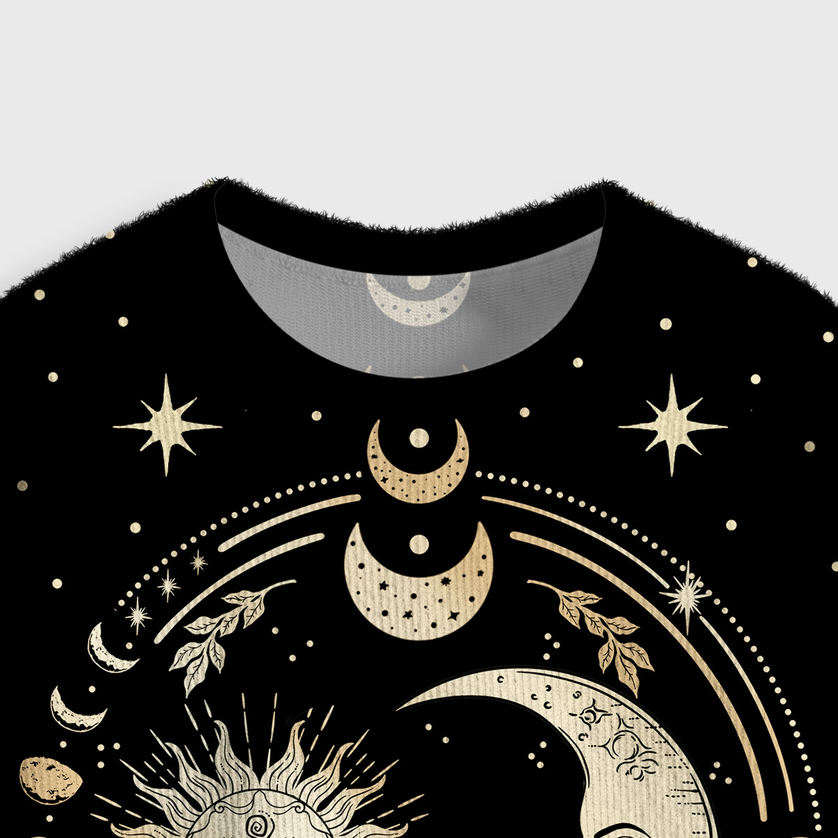 Purplehecate Celestial Sun and Moon Crop Fuzzy Ugly Sweatshirt