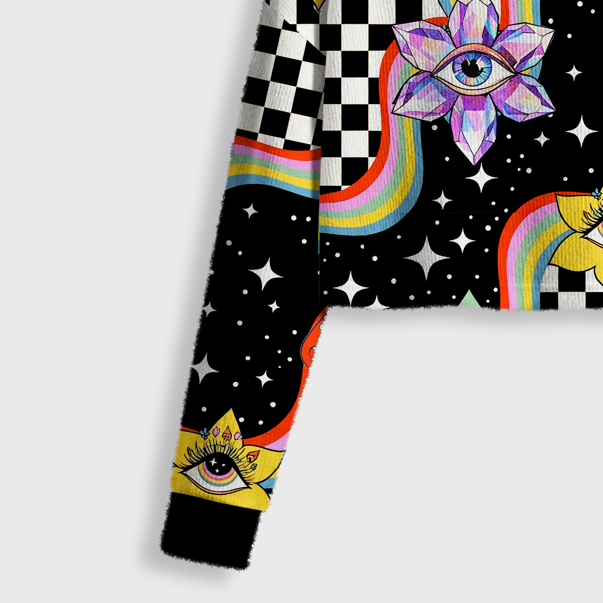 Purplehecate Enchanted Mushroom Eye Blossom Crop Fuzzy Ugly Sweatshirt