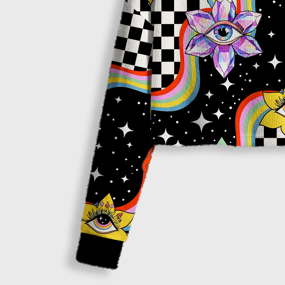 Purplehecate Enchanted Mushroom Eye Blossom Crop Fuzzy Ugly Sweatshirt