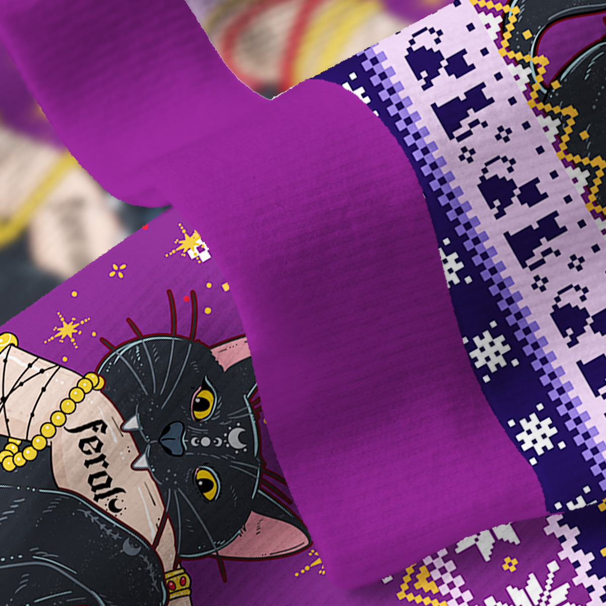 Purplehecate Feral Cat Fuzzy Ugly Christmas Sweatshirt