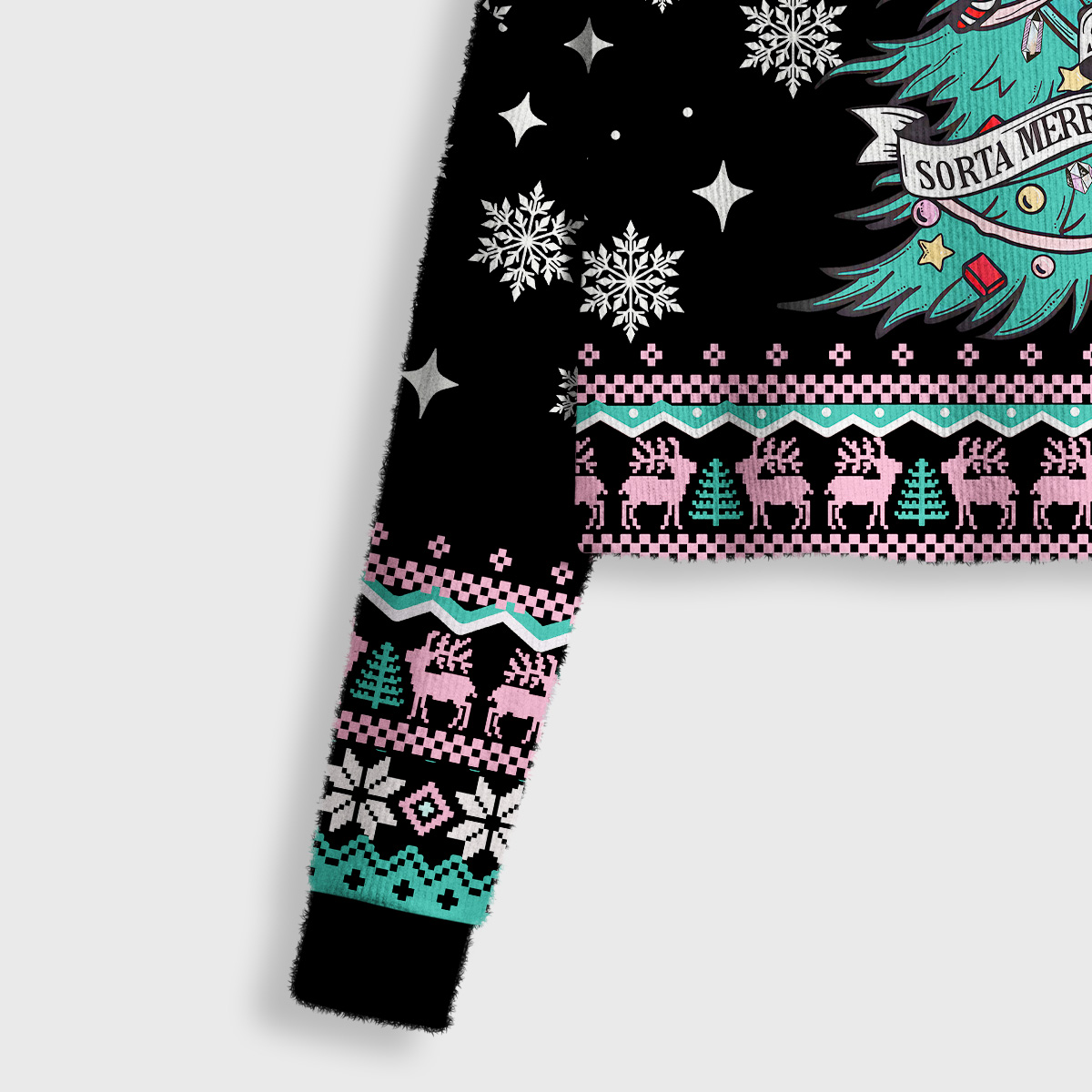 Purplehecate Sorta Merry Sorta Scary Christmas Crop Fuzzy Ugly Sweatshirt