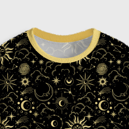 Purplehecate Mysterious Star & Moon Crop Fuzzy Ugly Sweatshirt