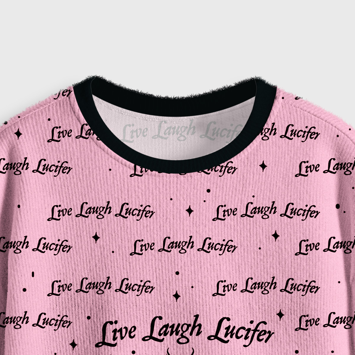 Purplehecate Live Laugh Lucifer Crop Fuzzy Ugly Sweatshirt