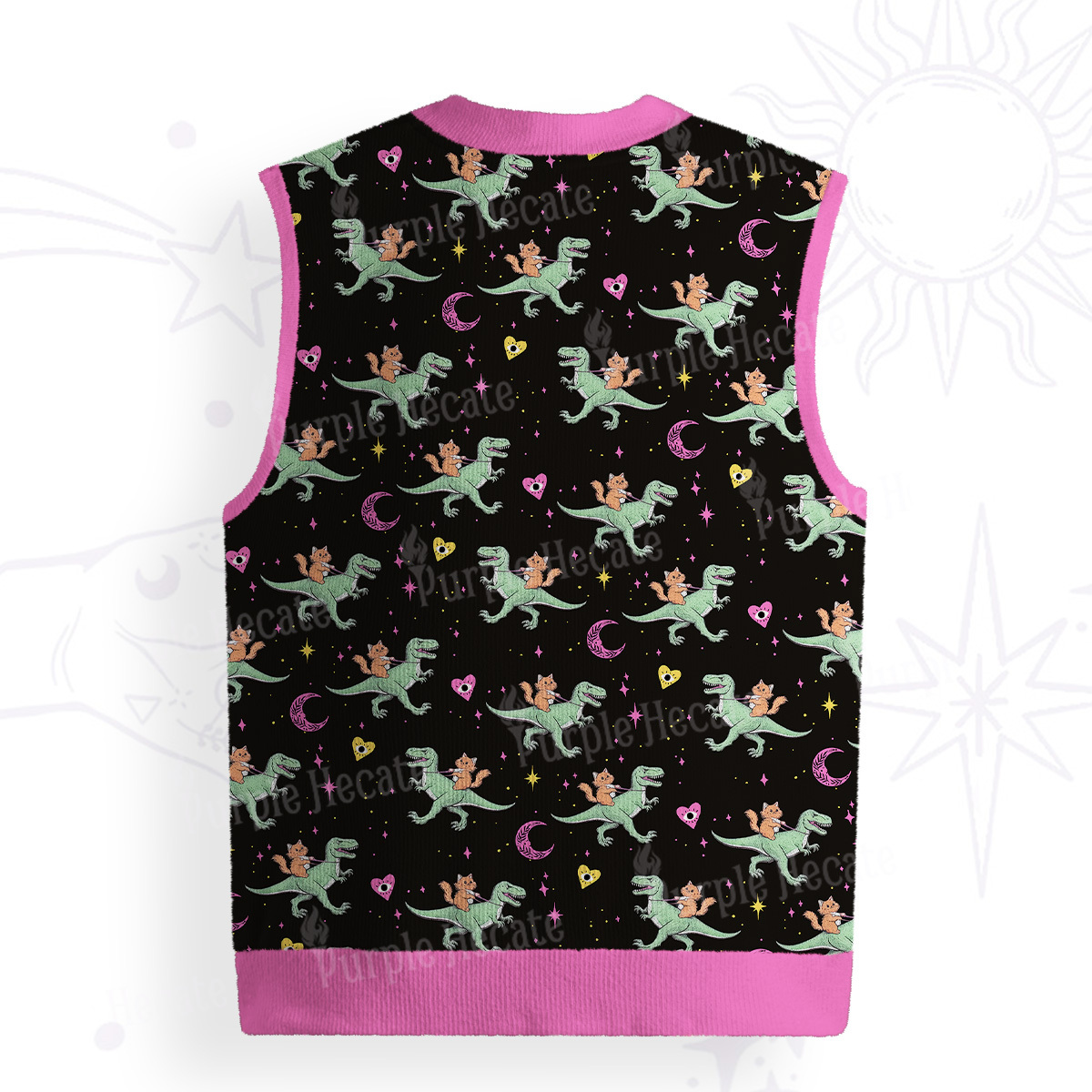 Purplehecate Witch Cat Rides the Dino Ugly Sweater Vest