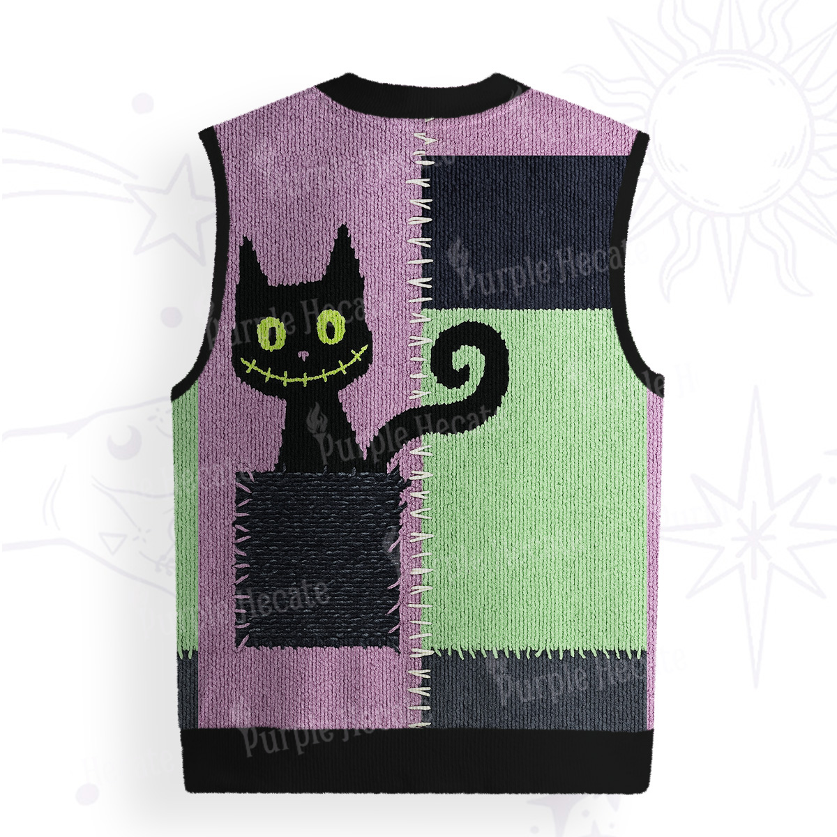 Purplehecate Monster Black Cat Ugly Sweater Vest