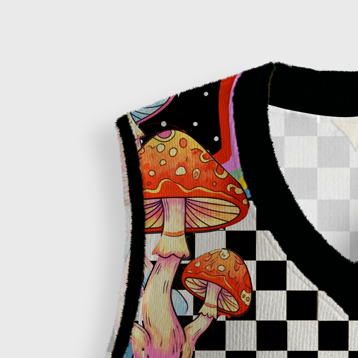 Purplehecate Trippy Rainbow Mushrooms Ugly Sweater Vest