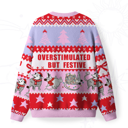 Purplehecate Overstimulated But Festive Possum Fuzzy Ugly Christmas Sweatshirt