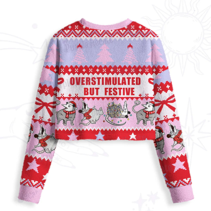 Purplehecate Overstimulated But Festive Possum Crop Fuzzy Ugly Sweatshirt