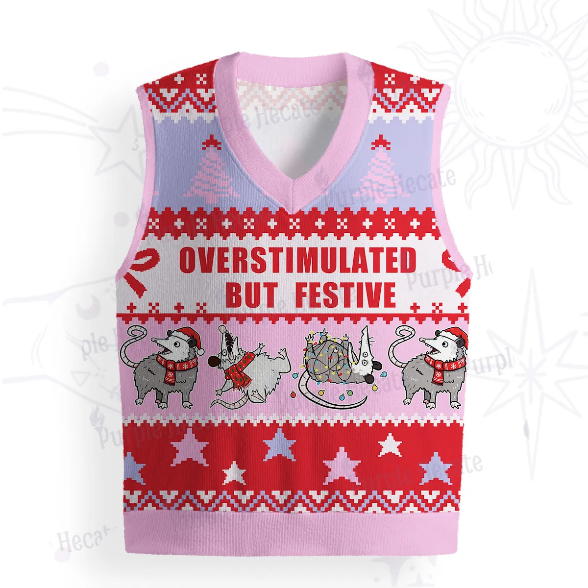 Purplehecate Overstimulated But Festive Possum Ugly Sweater Vest