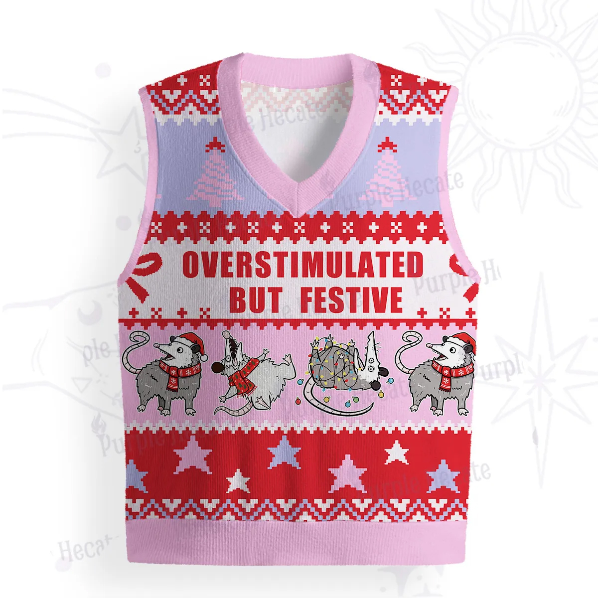 Purplehecate Overstimulated But Festive Possum Ugly Sweater Vest