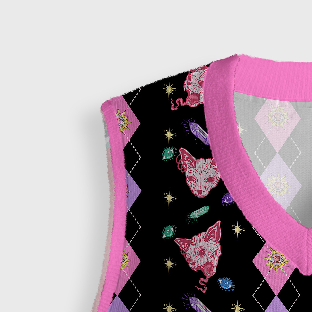 Purplehecate Moon Phase Cat Ugly Sweater Vest