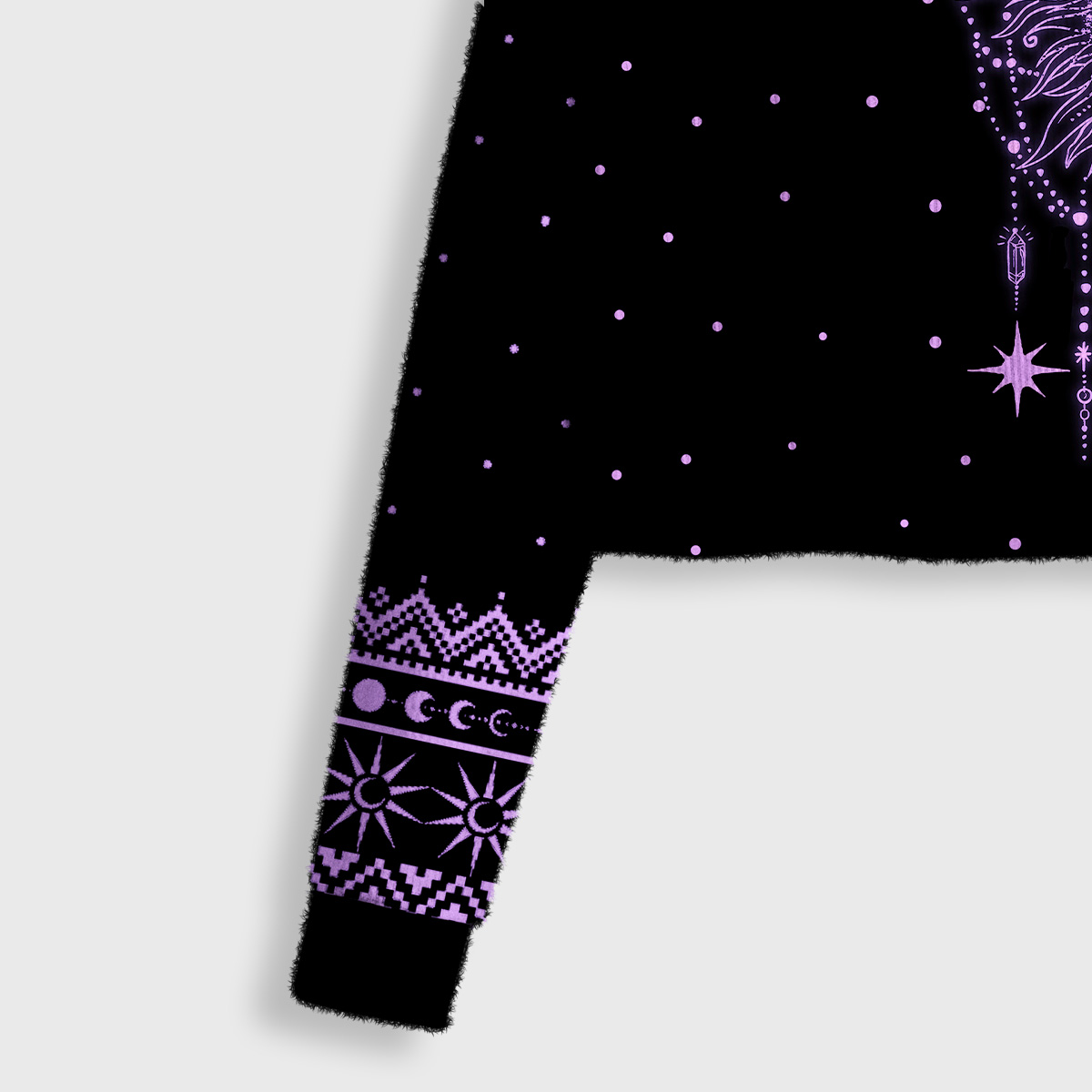 Purplehecate Radiance Of Sun And Moon Crop Fuzzy Ugly Sweatshirt