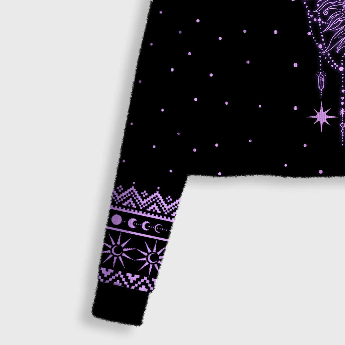 Purplehecate Radiance Of Sun And Moon Crop Fuzzy Ugly Sweatshirt