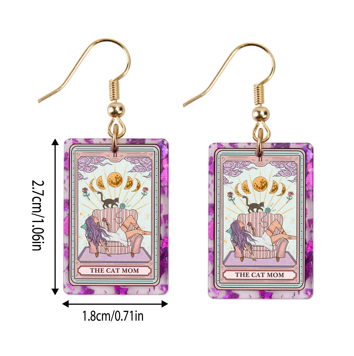 Purplehecate The Cat Mom Tarot Purple fragments Acrylic Earrings