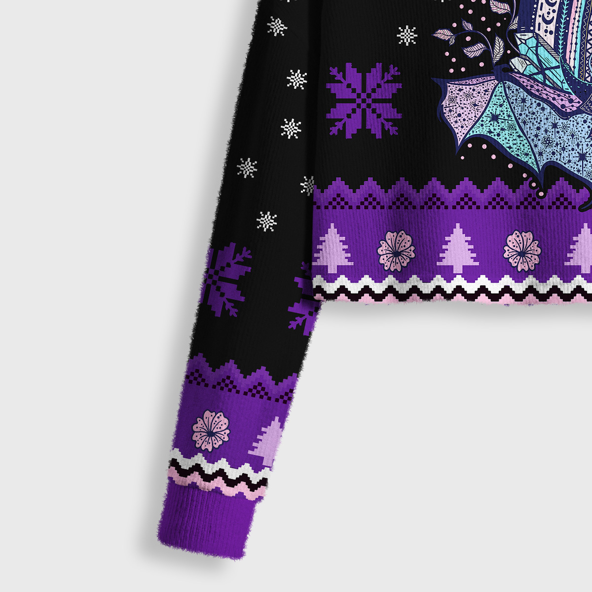 Purplehecate Moon Phase Bat Crop Fuzzy Ugly Sweatshirt