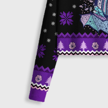 Purplehecate Moon Phase Bat Crop Fuzzy Ugly Sweatshirt