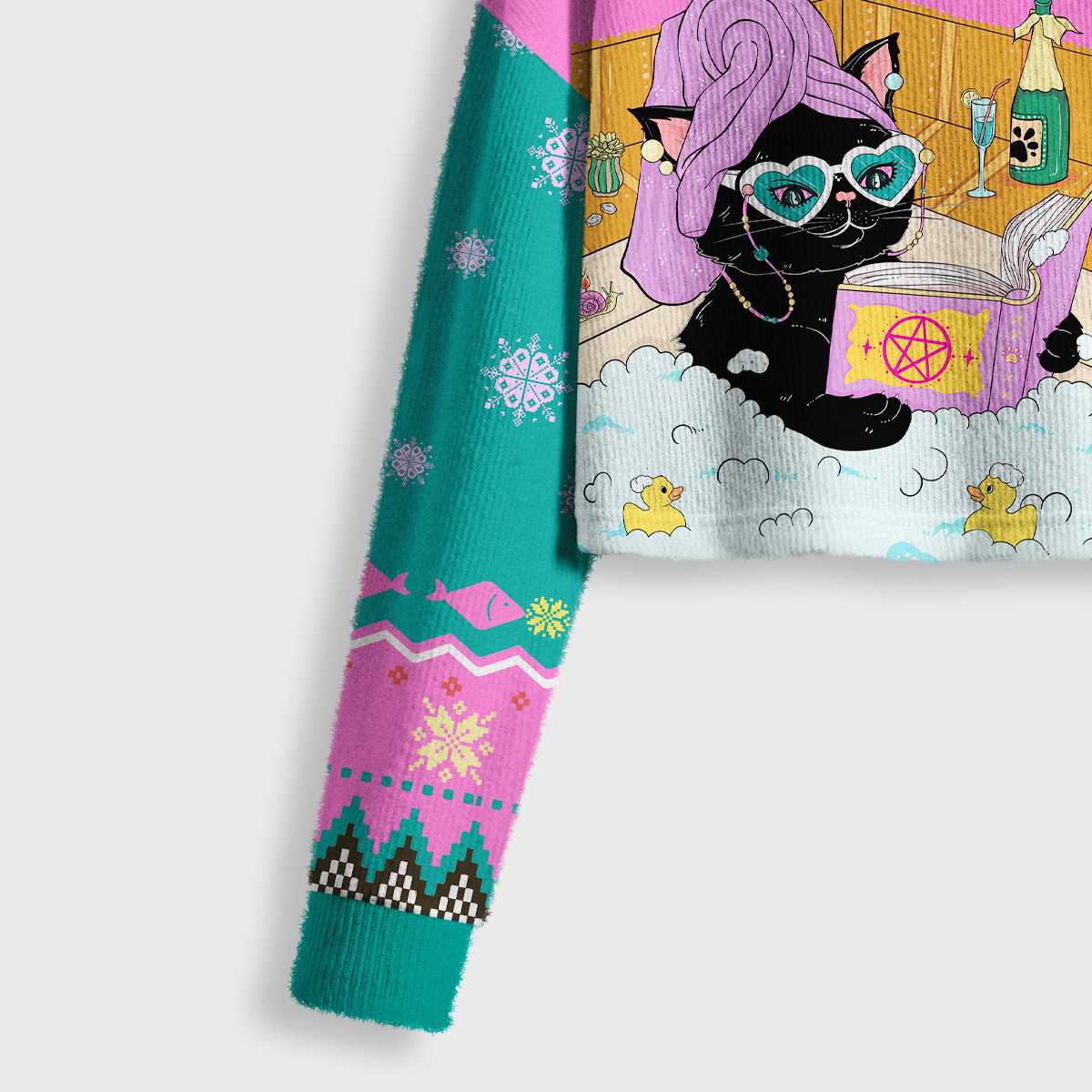 Purplehecate The Reader Cat Tarot Crop Fuzzy Ugly Sweatshirt