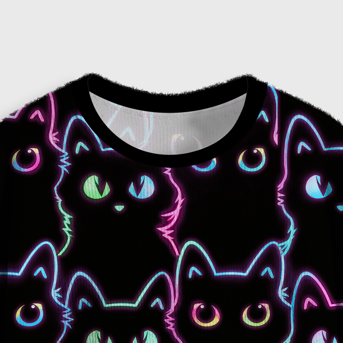 Purplehecate Neon Glow Stacked Cats Crop Fuzzy Ugly Sweatshirt