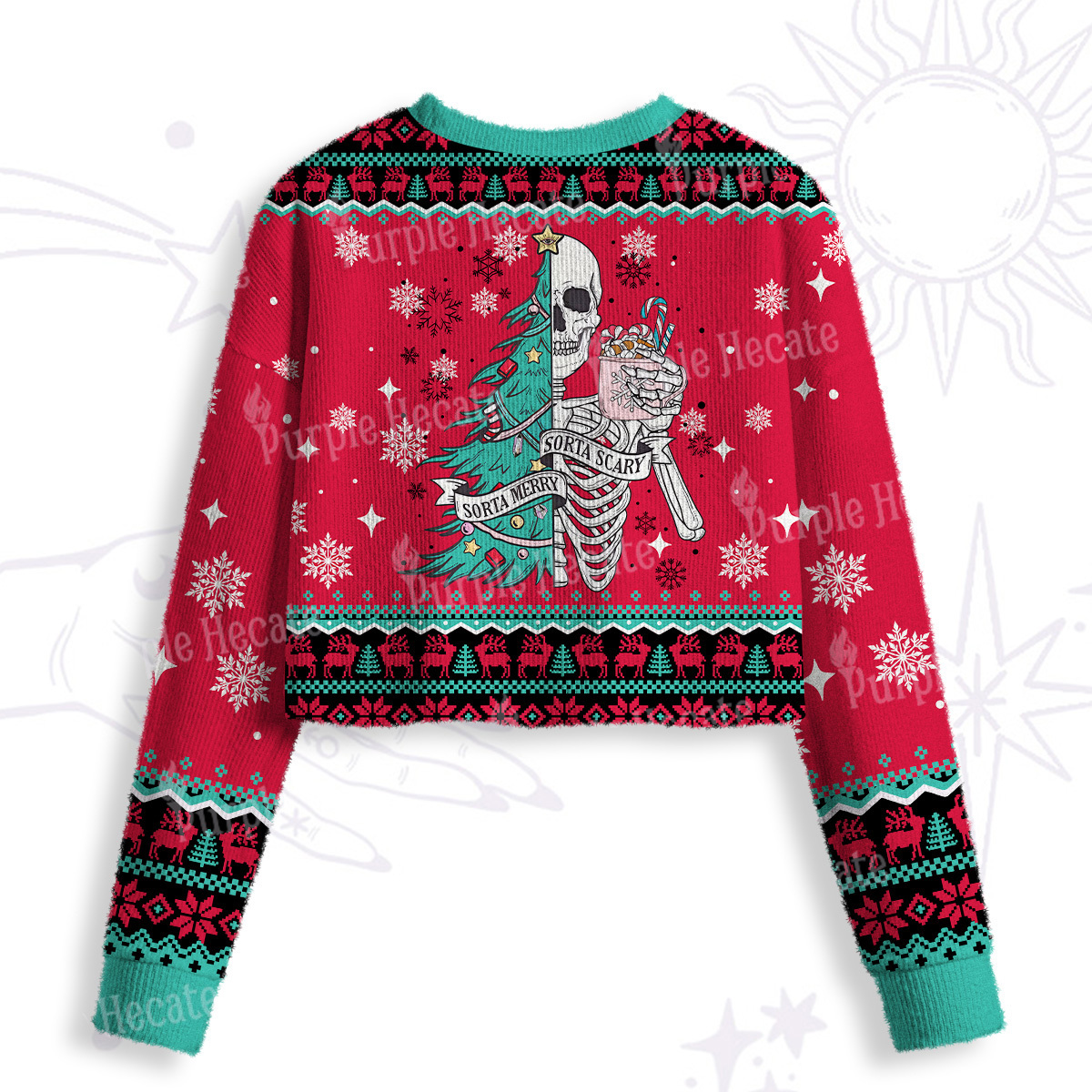 Purplehecate Sorta Merry Sorta Scary Christmas Crop Fuzzy Ugly Sweatshirt